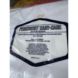 Vintage Penobscot Selected Seconds White Full Flat Sheet 200 TPI Made In USA New